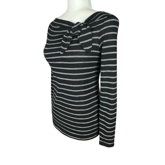 LOFT Petite Striped Bow Accent Long Sleeve Top XXS - Picture 4 of 7